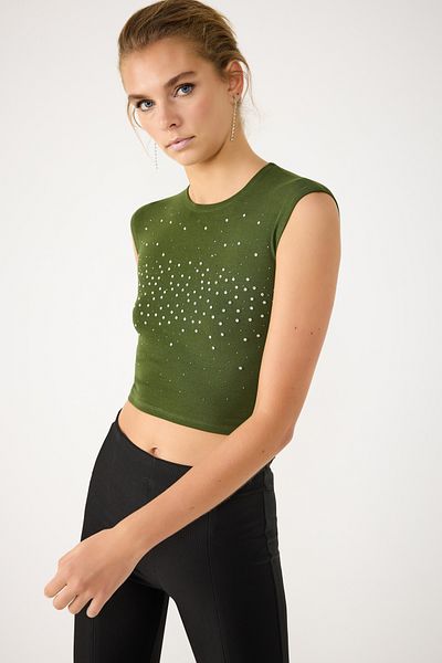 No Matter What Stone-Embellished Bike Neck Top