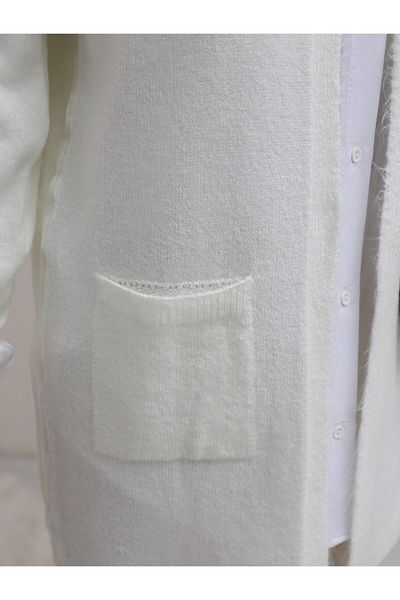 Modamorfo Cardigan Yumoş Ecru Knitwear - Buzunar dublu