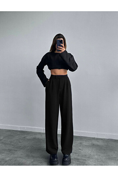 mangis Cırtlı Palazzo Yüksek Bel ayarlanabilir Bel Bol Paça