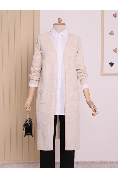 Modamorfo Hijab Long Cardigan - Pocket, Stone Color