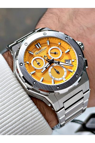 Quantum Functions Active Silver-Yellow Color Steel Band Steel Case Men Wrist Watch 1081,300