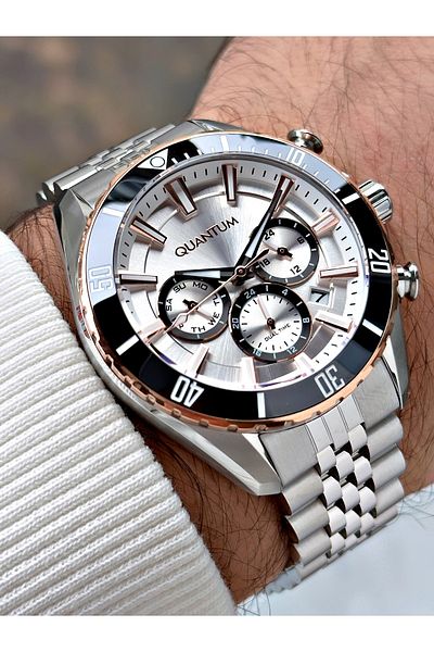 Quantum Function Silver Color Waterproof Steel Band Steel Case Men's Wristwatch 1187.530