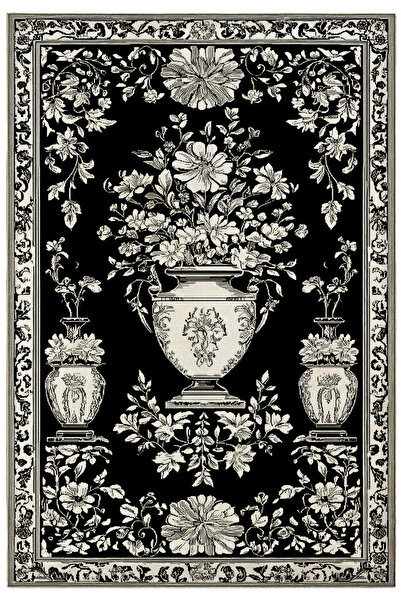 kilim home Μαύρο και άσπρο Floral Vintage Χαλί Σαλονιού Χαλί Κουζίνας Χαλί δα...