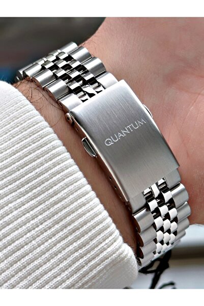 Quantum Fonksiyonlu Gümüş-Yeşil Renk Su Geçirmez Çelik Kordon Çelik Kasa Erkek Kol Saati 1187.370