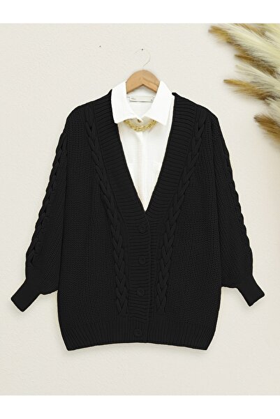 Modamorfo Černý zimní kardigan - pletený a řetízkový detail