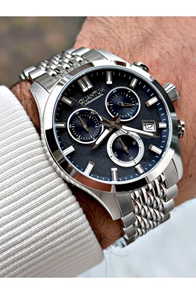 Quantum Fonksiyonlu Gümüş-Lacivert Renk Çelik Kordon Çelik Kasa Erkek Kol Saati 1165.390