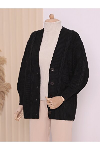 Modamorfo Černý zimní kardigan - pletený a řetízkový detail