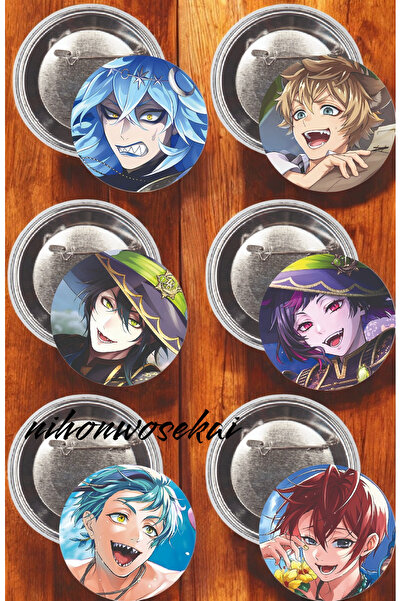 nihonwosekai 6 ADET Twisted Wonderland Anime Buton Rozet 37mm
