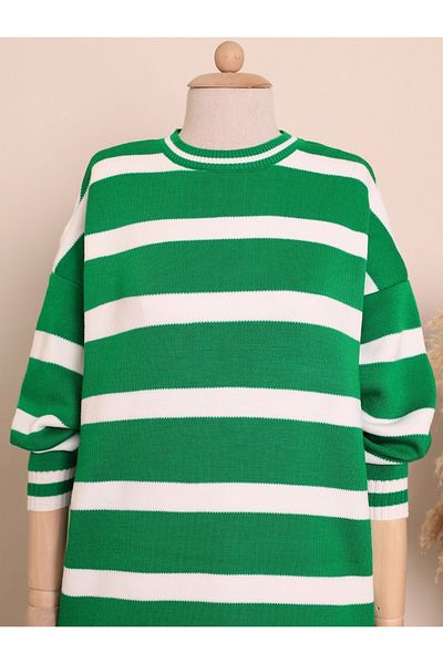 Modamorfo Green Striped Winter Hijab Knitwear Tunic