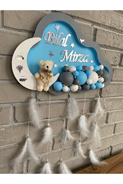 NeşeliAtölyem 40 Cm Bulut Model Ayıcıklı Kişiye Özel Bubble Bebek Kapı Süsü
