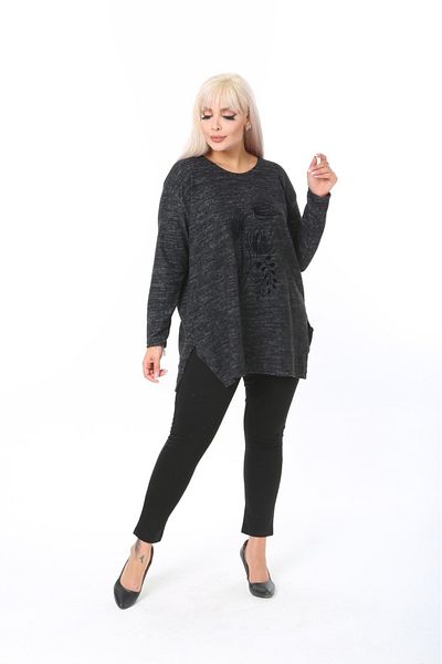 tıgersıze Plus Size Flock Printed Soft Fabric Sweater