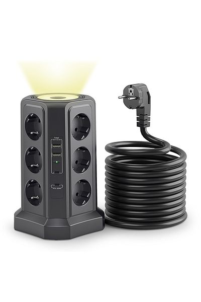 Choice 110-250V EU 12 black Eu Black Multi-socket surge Protector 4000W 16A with USB port, multi-plug with