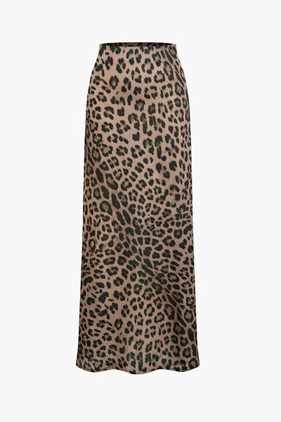 medipek 100 cm Leopard Print Lycra Satin Skirt - Suitable for Hijab with Elastic Waist and Zipper