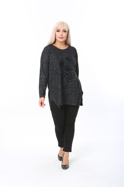 tıgersıze Plus Size Flock Printed Soft Fabric Sweater