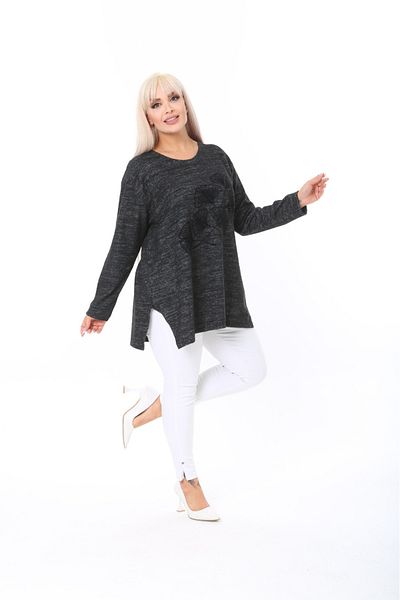 tıgersıze Plus Size Women's Soft Flock Printed Soft Fabric Sweater