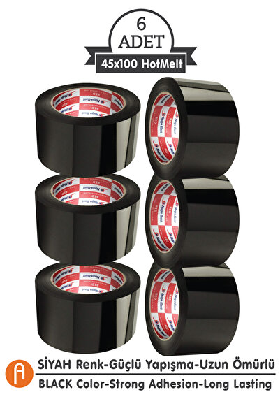 Nuga Bant Renkli Koli Bandı (6 ADET) Siyah 45x100|hotmelt Güçlü Yapışkanlı Koli Bandı