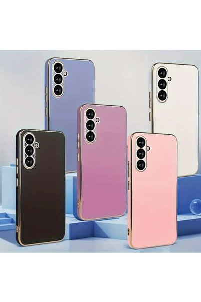 AKSEFİZZ Samsung Galaxy A15 Compatible Glossy Soft Surface Camera Protected Gold Edge Case