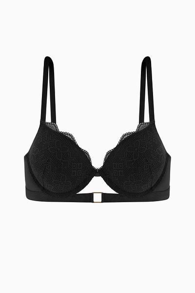 Wonna Σουτιέν Andes Lace - Extra Push Up, Επενδυμένο, Μεταλλικά Αξεσουάρ - 2576 - Μαύρο