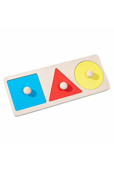 Floopy Puzzle lemn Montessori, incastru, 3 forme geometrice, cu maner, 20 x 8 cm