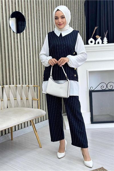 TRENDTESETTÜR Γυναικείο γιλέκο Navy Blue ριγέ - T 5274