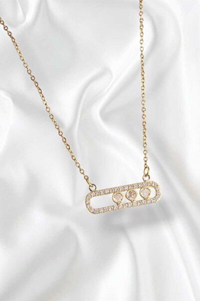REBORN DESIGN 316L Çelik Gold Renk Zincir Zirkon Taşlı Messika Model Kadın Kolye