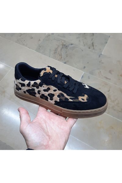 WHİTE LİNE Women's Orthopedic Rubber Sole Leopard Patterned Casual Sneaker Sports Shoes