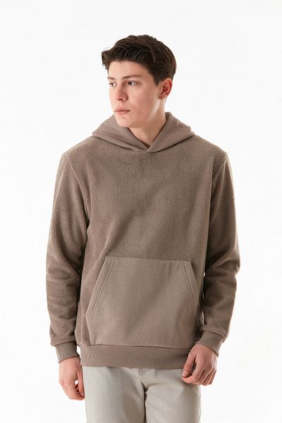 Fulla Moda Λούτρινο φούτερ με κουκούλα καγκουρό με 3 νήματα