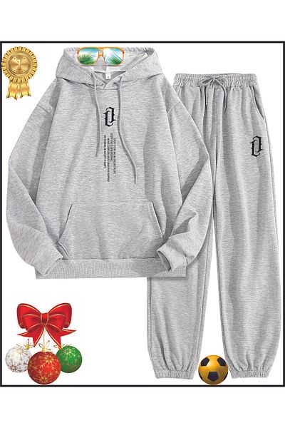 HOFFNUNG Full Hoodie Love Letter Grey Printed Tracksuit Set