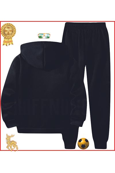HOFFNUNG Full Hoodie California Usa Black Printed Tracksuit Set