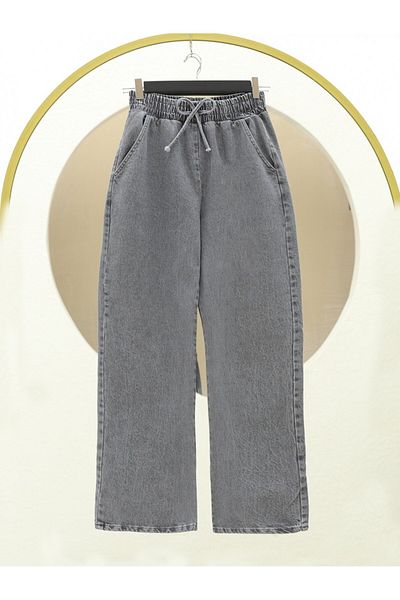 Modamorfo Wide Leg Jeans with Elastic Waist Pockets - Smoked