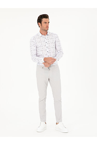 Cacharel Açık Gri Slim Fit Beli Bağcıklı Kanvas Pantolon 50284664-VR001