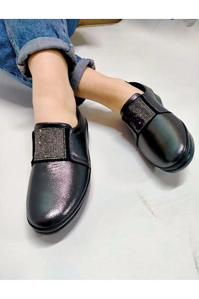 BRGL Women's Orthopedic Stone Detailed Soft Leather Daily Casual Shoes