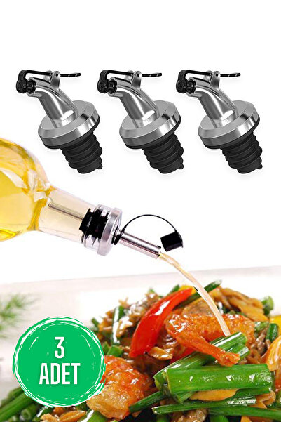 Factorial Şişe Ucu Tıpası 3'lü Zeytinyağı Sıvıyağ Dökme Aparatı Ağızlık Servis Sunum Borosilikat Cam Şişe