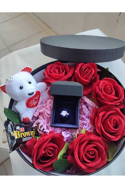 HKN AVM ACCESSORİES Pink Ring in Red Rose Light Box Heart Serious Relationship Ring Christmas Gift Gift for Lover