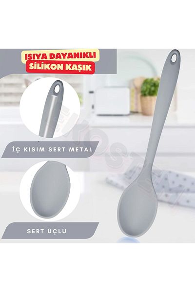 Ekostem 28 cm Silicone Spoon Set - Hard Tip, Heat Resistant, Fireproof and Nonstick 2 Pcs