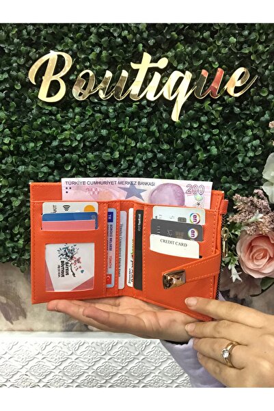 Baykuş Boutique Orange Women's Accessory Wallet Quilted Magnetic Card Holder and Wallet