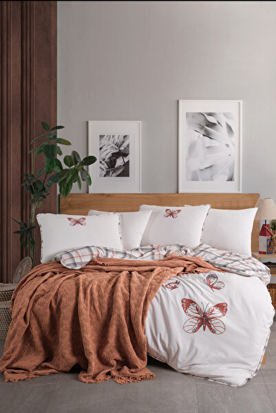 Unica Papillion Pikeli Nevresim Seti Kiremit - 7 Parça