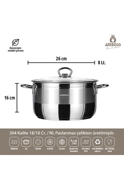 Amboss Saphire 26*16 Cm Induction Based Deep Pot / Glass Lid