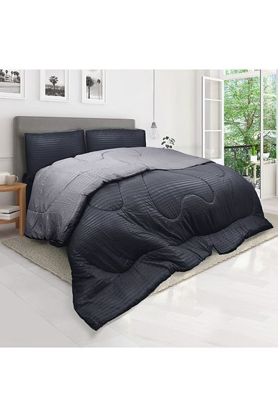 Hotel Linen Klub طقم لحاف مخطط قابل للعكس - نسيج من الألياف الدقيقة فائقة النعومة، حشوة من الألياف السيليكونية الناعمة
