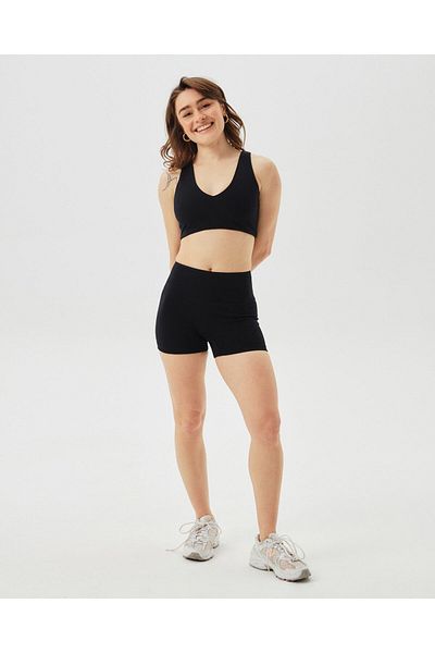 Ayma Active Black Women's Organic Cotton High Waist Front Seamless Mini Tights Shorts