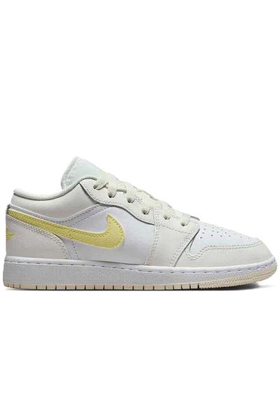 Nike Air Jordan 1 Low(Gs) Leather Sneaker Genuine Leather White Yellow Swoosh Sports Shoes
