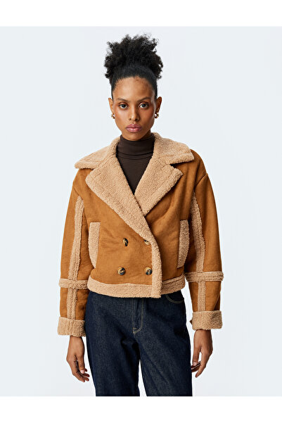 Koton Байкерско яке от изкуствен велур с яка с копчета и плюшен детайл