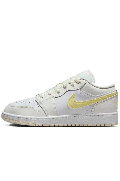Nike Air Jordan 1 Low(Gs) Leather Sneaker Genuine Leather White Yellow Swoosh Sports Shoes