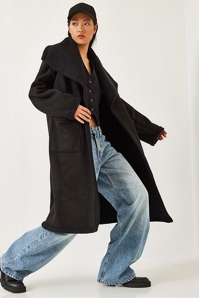 Bianco Lucci Women's Double Bag Pocket Inside Suede Coat 60261201