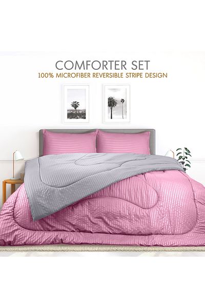 Hotel Linen Klub Stripe Reversible  Comforter Set- Ultra Soft  Microfiber Fabric, Soft Siliconized Fiber Filling