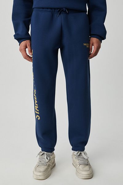 GRIMELANGE Stands Men's Cotton Fleece Inside Soft Navy Blue Sweatpants