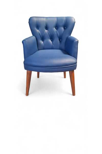 ARYANS HOME Ahşap Ayaklı Kollu Lacivert Deri Ofis Koltuğu Büro Koltuk Ve Berj...