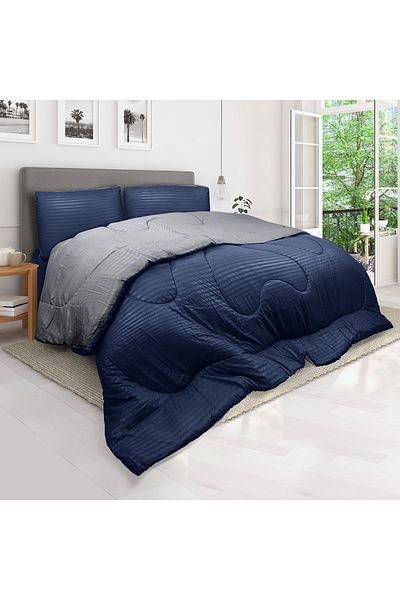 Hotel Linen Klub Stripe Reversible  Comforter Set- Ultra Soft  Microfiber Fabric, Soft Siliconized Fiber Filling