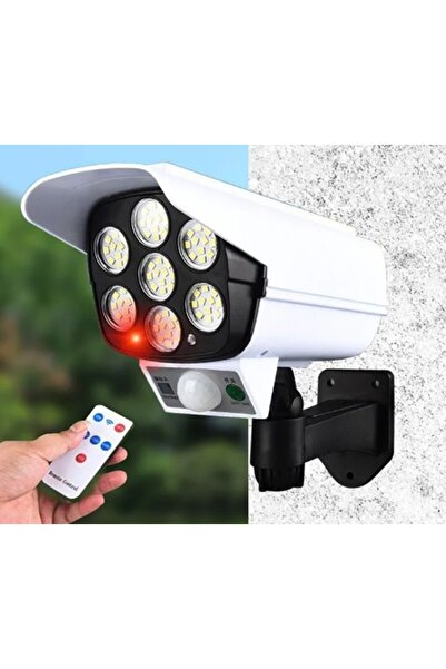 newnet 77 LED Hareket Sensörlü Kumandalı Güneş Enerjili LED Solar Bahçe Lambası Armatürü Sahte Kamera