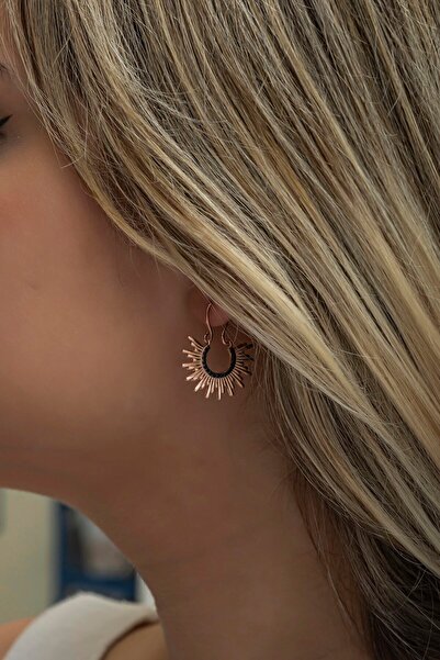 Nereze 925 Ayar Gümüş Siyah Zirkon Taşlı Güneş Model Küpe